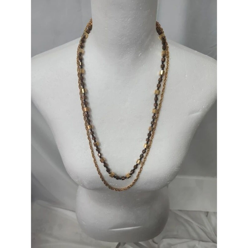 vintage double strand beaded and chain necklace